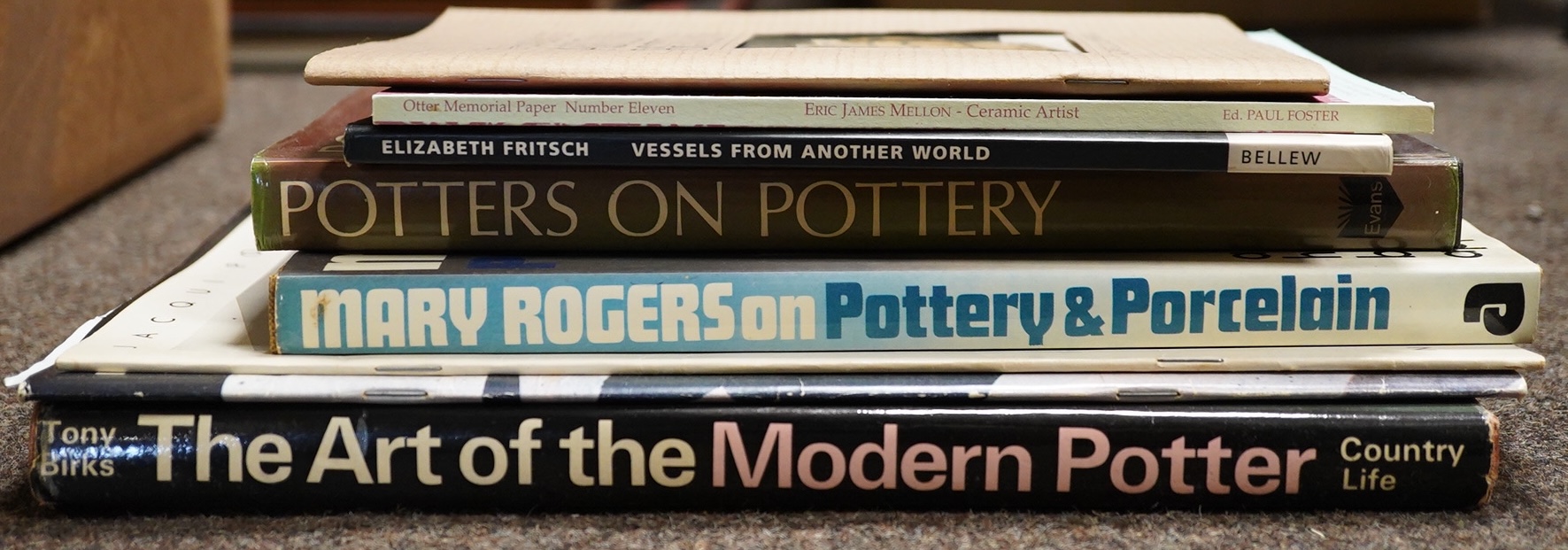 Rogers, Mary - Our Pottery and Porcelain. many illus. (some colour); publisher's cloth and d/wrapper. 1979; Lucie-Smith, Edward - Elizabeth Fritsch: vessels from another world ... coloured illus.; pictorial pbk. 1993